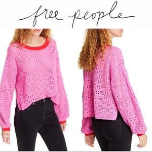 Free People Home Run Sweater XS Pink & Red